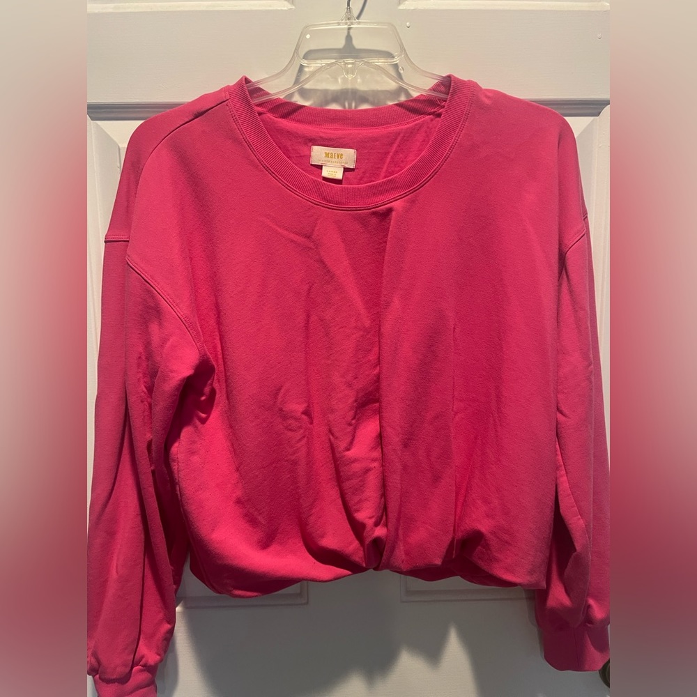 Maeve by Anthropologie pink sweatshirt. So comfortable. It is slightly cropped.